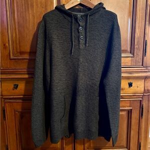Commerce - Dark Green Henley Hooded Sweater Relaxed Fit